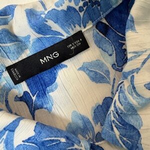 Mango Blue and White Floral Top